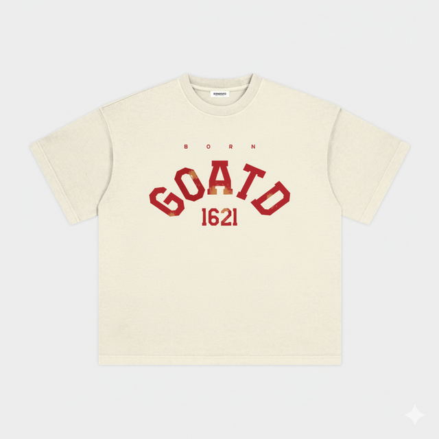 Front view of BORNGOATD GOATD 1621 Tee with vintage wash finish