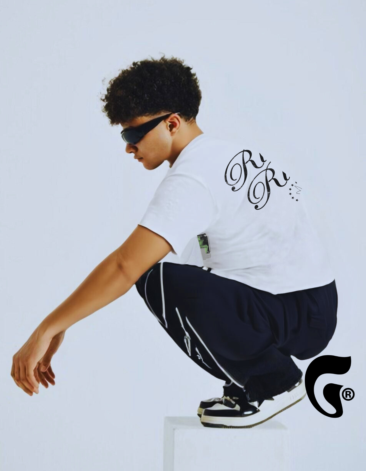 Model wearing BOARGOATD RICH RICH Tee