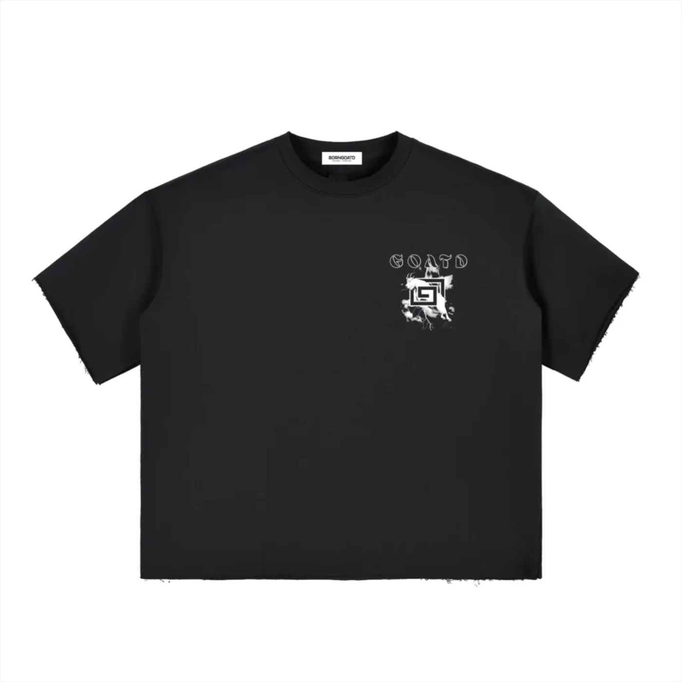 GOATD Raw Edge Tee in Black with Bold Back Graphic.