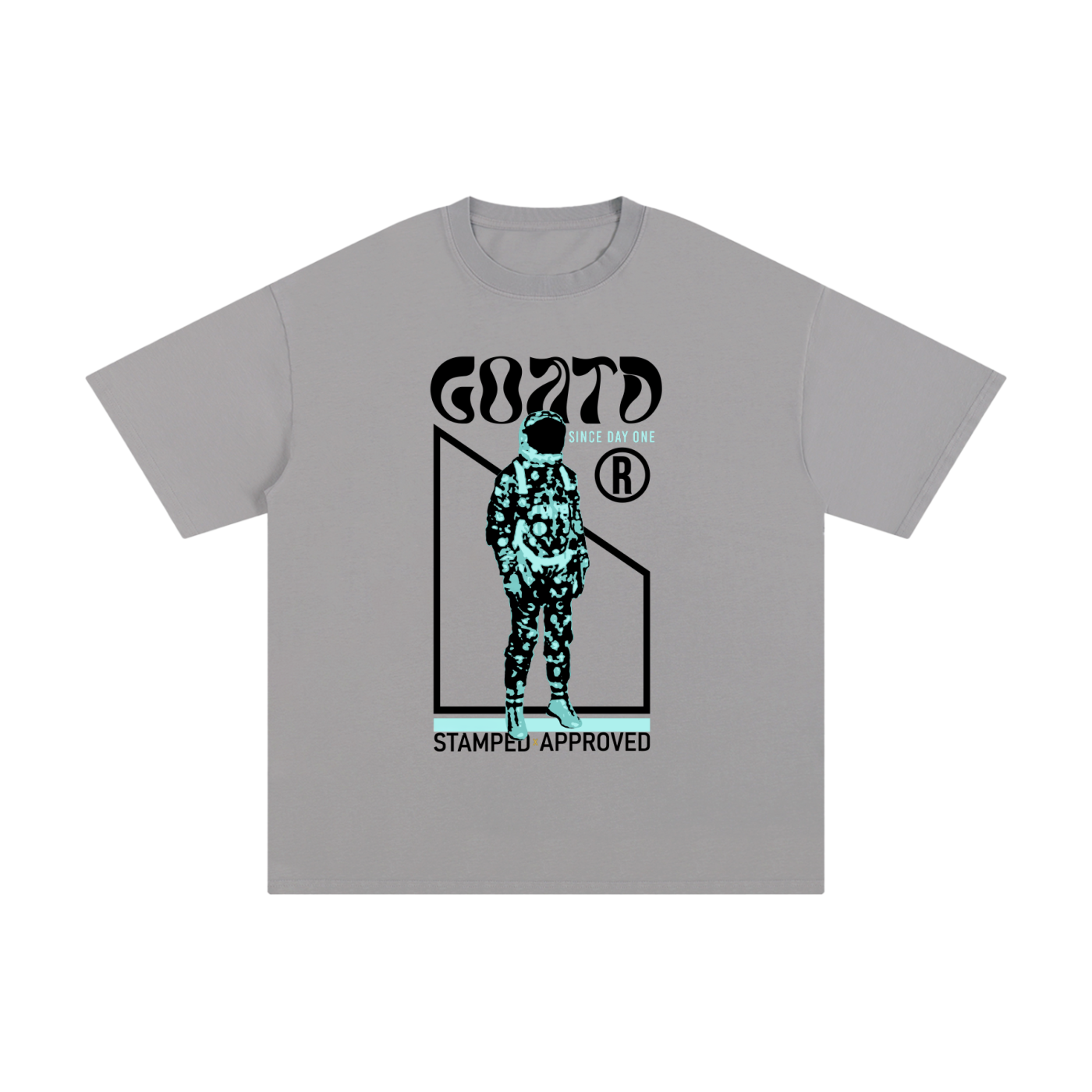 Close-up of oversized front graphic on the Since Day One streetwear t-shirt
