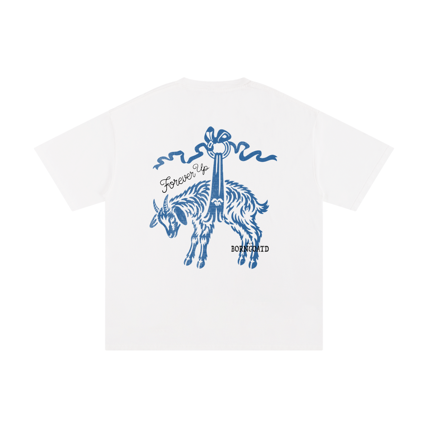 BORNGOATD "Forever Up" Tee — White/Blue