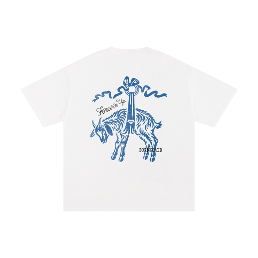 BORNGOATD "Forever Up" Tee — White/Blue