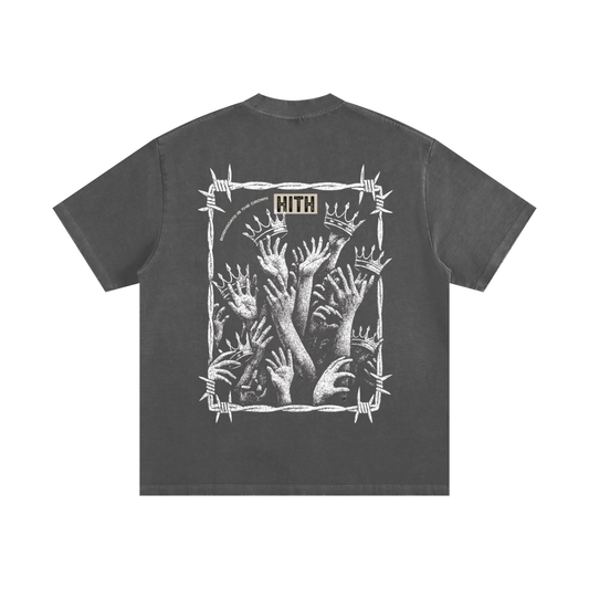 Back view of HITH Reach for the Crown Tee featuring crown artwork framed in barbed wire