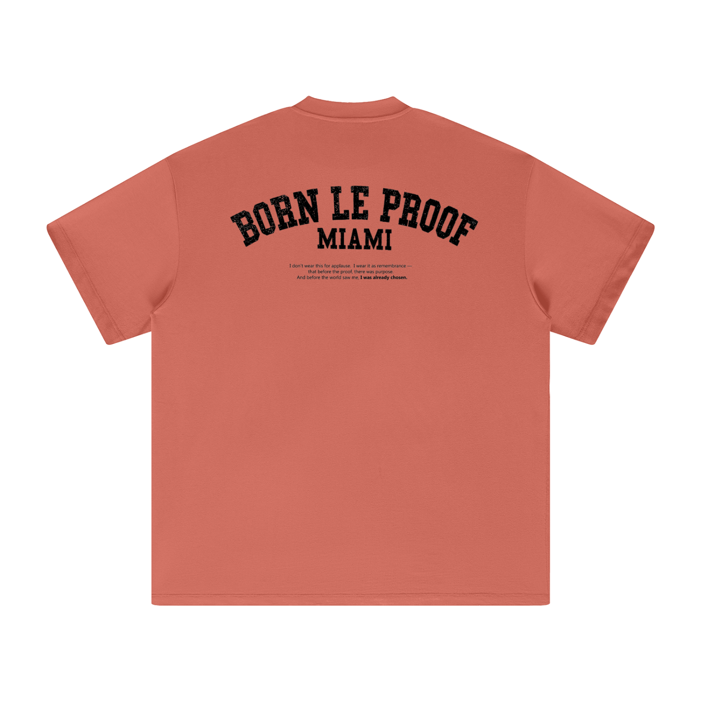 Back view of Born Le Proof 1621 Tee with Miami text and manifesto quote