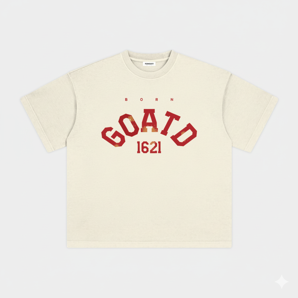 Front view of BORNGOATD GOATD 1621 Tee with vintage wash finish