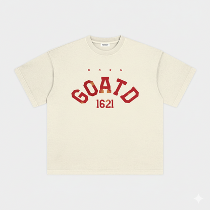 Front view of BORNGOATD GOATD 1621 Tee with vintage wash finish