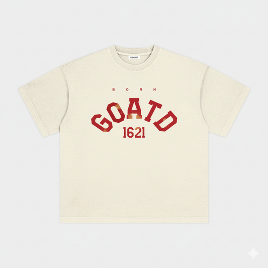 Front view of BORNGOATD GOATD 1621 Tee with vintage wash finish