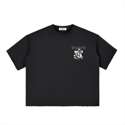 GOATD Raw Edge Tee in Black with Bold Back Graphic.