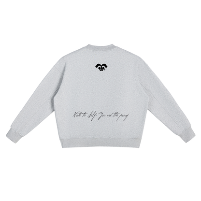 Back view of BORNGOATD Crewneck with Note to Self message and logo detail