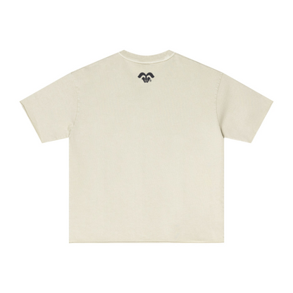 275GSM Unisex Raw-Edge Pigment-Wash T-shirt Grey Apricot