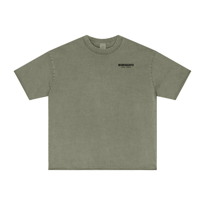 275GSM Unisex Raw-Edge Pigment-Wash T-shirt Grey Green