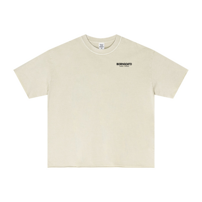 275GSM Unisex Raw-Edge Pigment-Wash T-shirt Grey Apricot