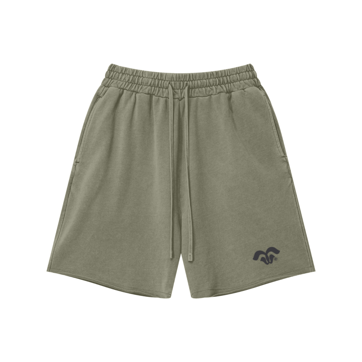 370GSM Unisex Heavyweight Raw-Edge Pigment-Washed Shorts Grayish green