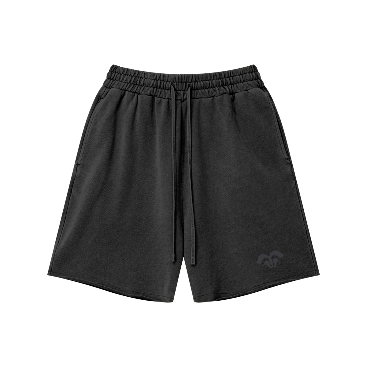 370GSM Unisex Heavyweight Raw-Edge Pigment-Washed Shorts Dark gray