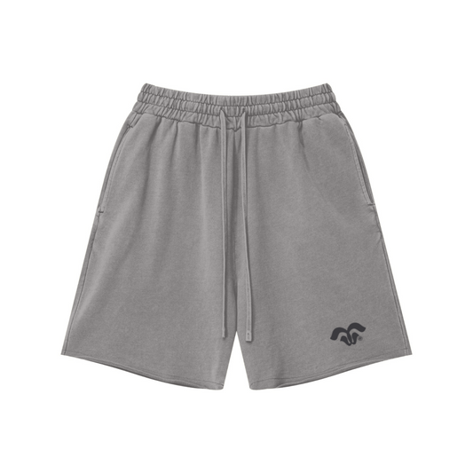 370GSM Unisex Heavyweight Raw-Edge Pigment-Washed Shorts Medium gray