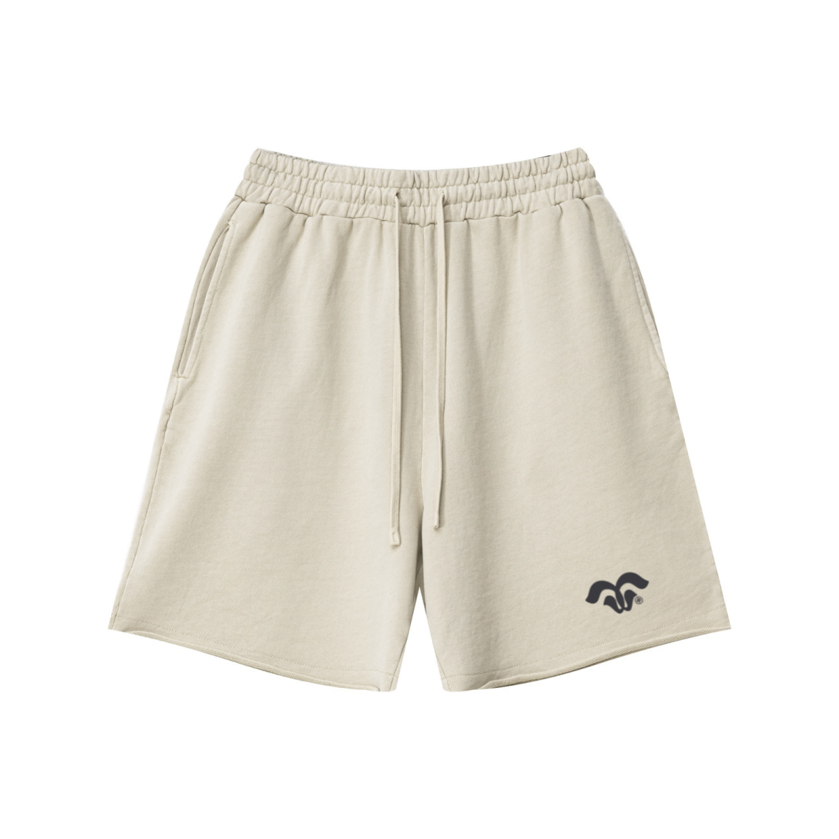 370GSM Unisex Heavyweight Raw-Edge Pigment-Washed Shorts Grey Apricot