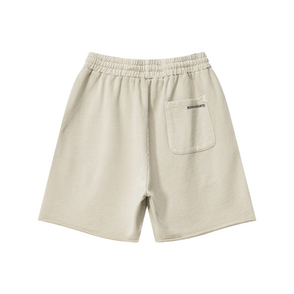 370GSM Unisex Heavyweight Raw-Edge Pigment-Washed Shorts Medium gray