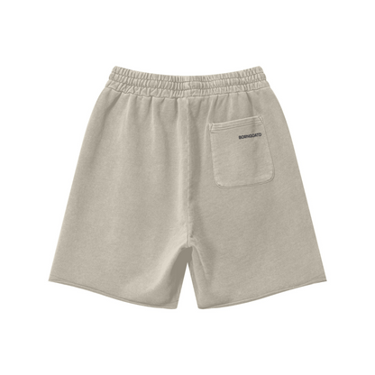 370GSM Unisex Heavyweight Raw-Edge Pigment-Washed Shorts Grey Apricot